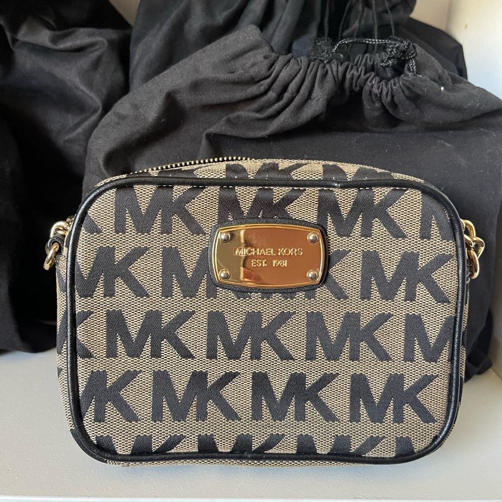 Michael Kors Logo Crossbody Bag in Black and Tan